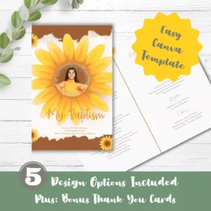 LDS Baptism Program Girl | Easy Edit in Canva | Sunflowers | Minimalist